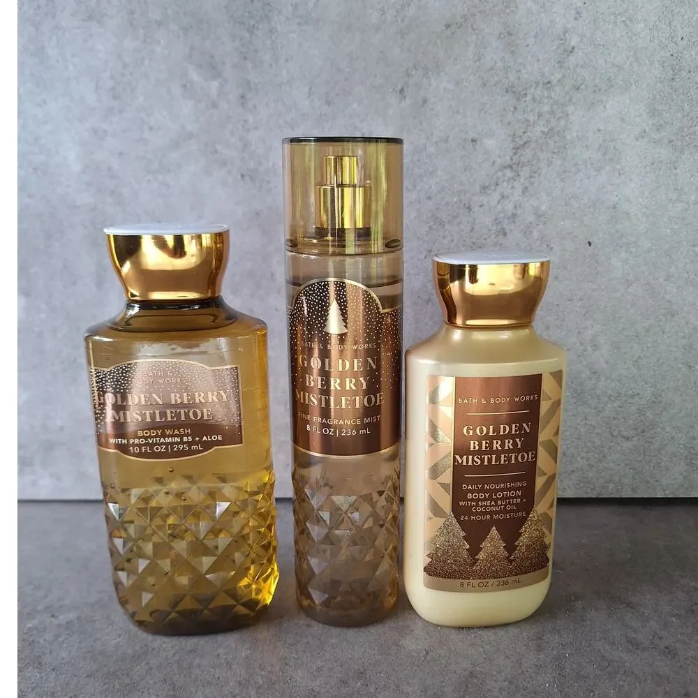 Bath & bodyworks bundle golden berry mistletoe bodywash body mist lotion set